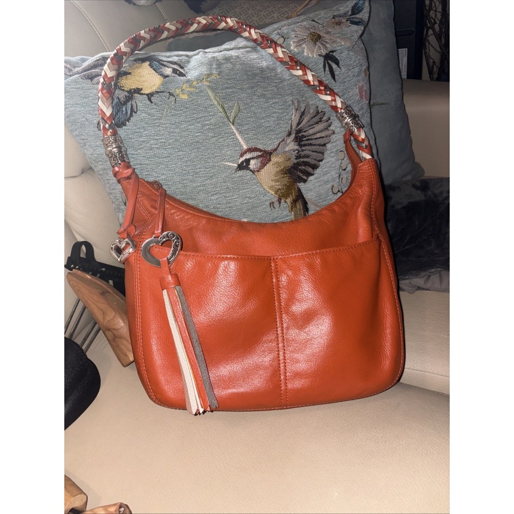 Brighton Burnt Orange Leather Shoulder Bag Barbados Hobo with Braided Strap